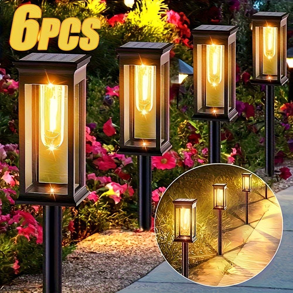 6 Solar Tungsten Filament Lawn Lamp Commercial Street and Area Lighting, Commercial Lighting for Outdoor Atmosphere Decoration-LED Lawn Lamp Suitable for Villa, Garden, Courtyard, Path and Terrace Landscape Lighting