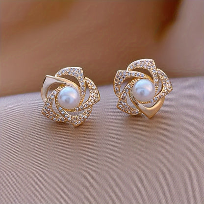 FleurLuxe — Set de 5 Pares de Aros Vintage con Incrustaciones de Vidrio y Detalles Franceses