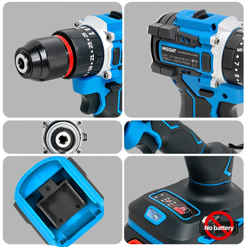 MIGOAT 410W Cordless Rechargeable Impact Drill - 10mm Chunk, 1/2 Inch, 1700rpm, 18V-20V-21V Battery, Ergonomic Handle, Durable Construction for DIY & Professional Use, Cordless Drill, Robust Tool Design, Sturdy Construction,