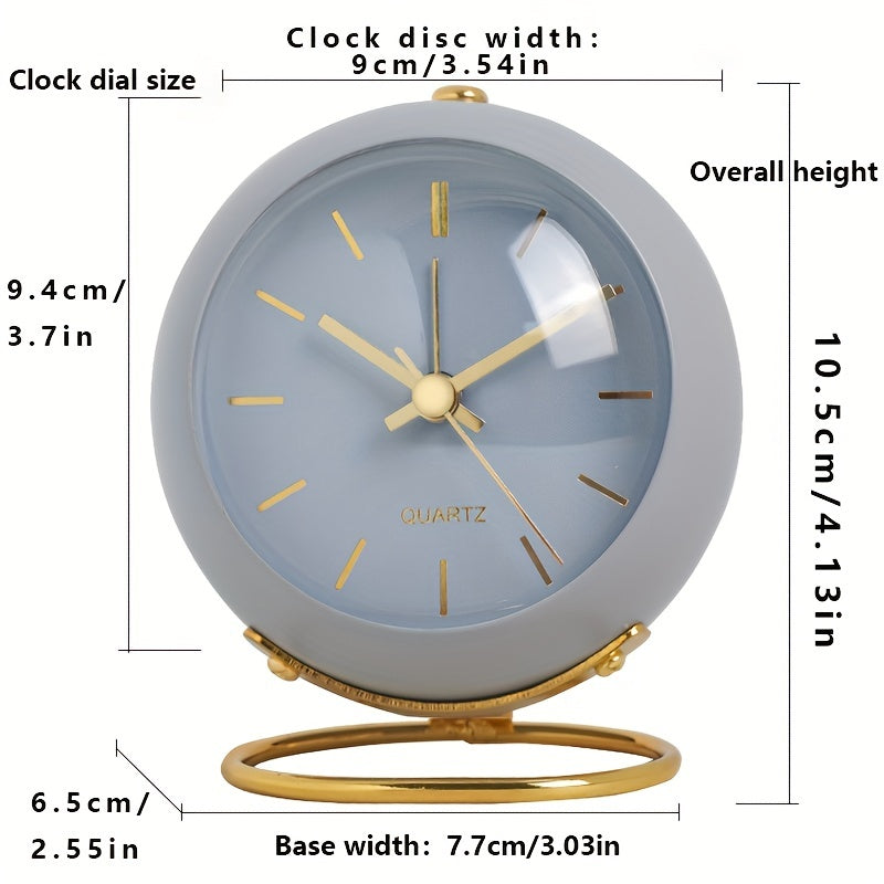 Silent Nordic-Inspired Desk Clock with Luminous Hands - Battery Operated, Metal Round Alarm Clock for Students and Home Decor