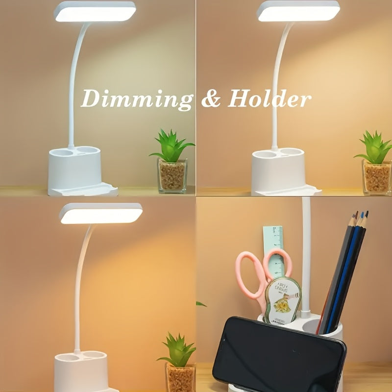 Rechargeable LED Desk Lamp with Adjustable Brightness, USB Charging 5V, Touch Control, Polished White Finish - Ideal for Reading, Music, Office & Study, Desk Lamp for Desk