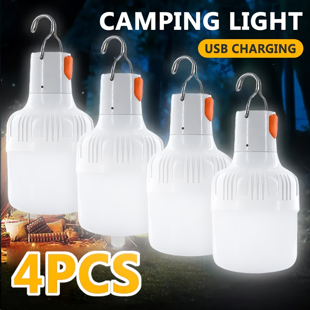 4pcs LiHangStar USB Rechargeable LED Camping Lights - Portable High Brightness Lanterns with Hooks for Emergency, Camping, Fishing, Yard & Stalls, IPX4, White, Portable Lantern | Sleek Lantern Design | Waterresistant Light