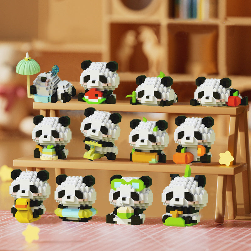 12pcs Cute Pandas Building Blocks for Kids - Ideal Birthday & Holiday Gift, Adorable Desk Ornaments. Perfect Halloween/Christmas Present or Family Activity Toy