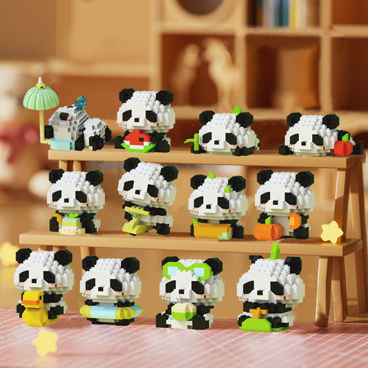 PandaBloques MK — Set de 12 Bloques de Construcción con Pandas (Material ABS, Blanco y Negro)