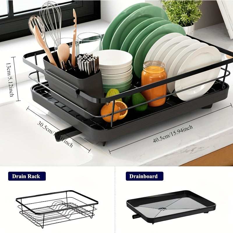 1pc Space-Saving Stainless Steel Dish Drying Rack with Utensil Holder - Efficient Kitchen Counter Organizer for Plates, Bowls, Cups & Cutlery, Durable Plastic Shelf for Modern Kitchens, Dish Drying Rack for Kitchen Counter, U