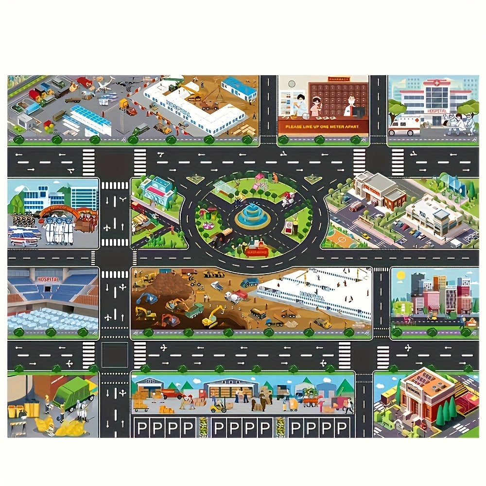 Popular Game City Theme City Traffic City Epidemic Prevention Engineering Map Field Scene Map Big Map Traffic Car Game Mat Non woven Fabric with Coating Waterproof and Moisture proof Mat