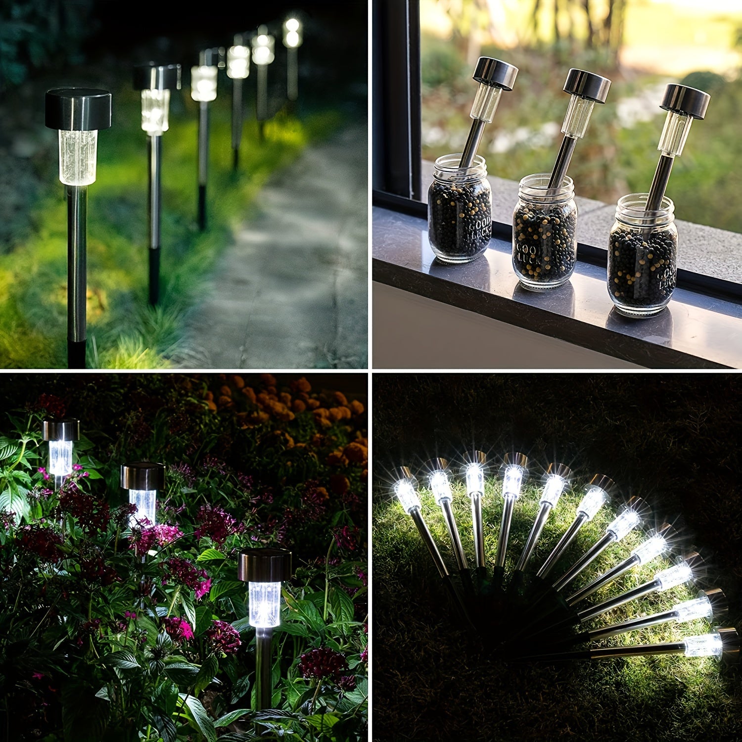 10pcs Solar Stainless Steel Landscape Lights, Outdoor Solar Stick Lights for Patio, Lawn, Park, Garden, Terrace and Landscaping, Cool White