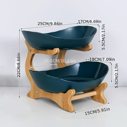 Frutéa ER — Canasta de 2/3 Niveles para Frutas y Verduras con Patas de Madera (Forma Ovalada, Material PC Resistente)