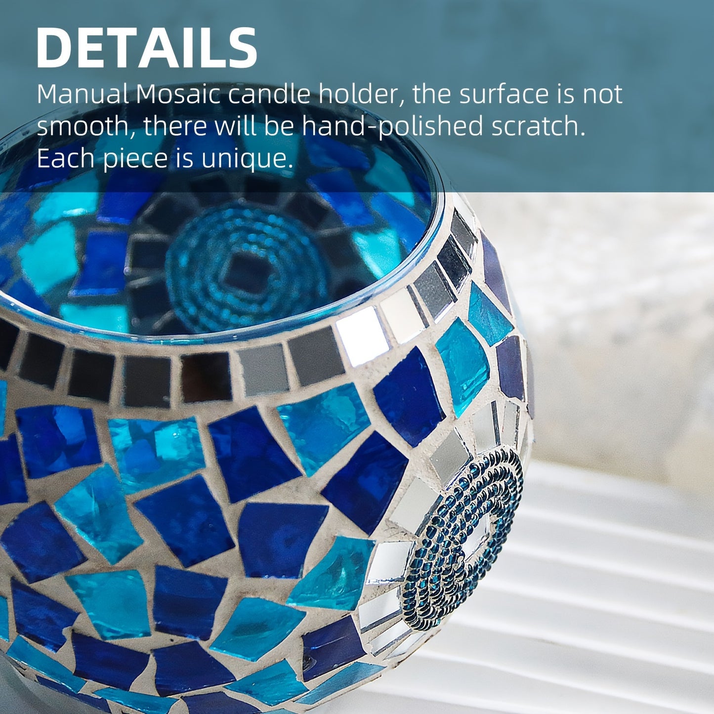 LuzMosaico VH — Set of 3 Turkish-Moroccan Handmade Candle Holders (Crystal with Lacquered Finish, Glam Style)