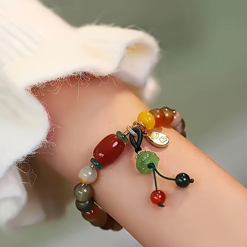 Chic Vintage-Inspired Colorful Good Luck Charm Bracelet - Adjustable, Perfect Gift for Birthdays & Holidays