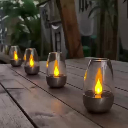 Solar Flame Set — 6 Velas LED Solares de Acero Inoxidable
