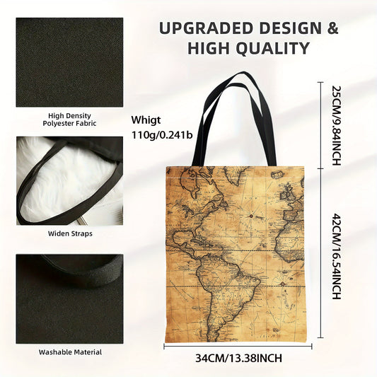 MapTote XN — Bolso de Tela con Mapa Vintage (Poliéster Resistente, Estilo Retro Cartográfico)