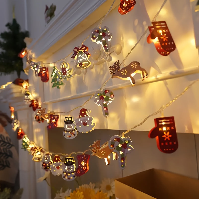 1pc 200.0cm Festive Christmas LED String Lights - Santa, Reindeer, Snowman, Bells & More Holiday Decorations, Battery Operated (AA Batteries Not Included), Indoor Party & Bedroom Decor, Plastic Carnival Theme, Festive Home De