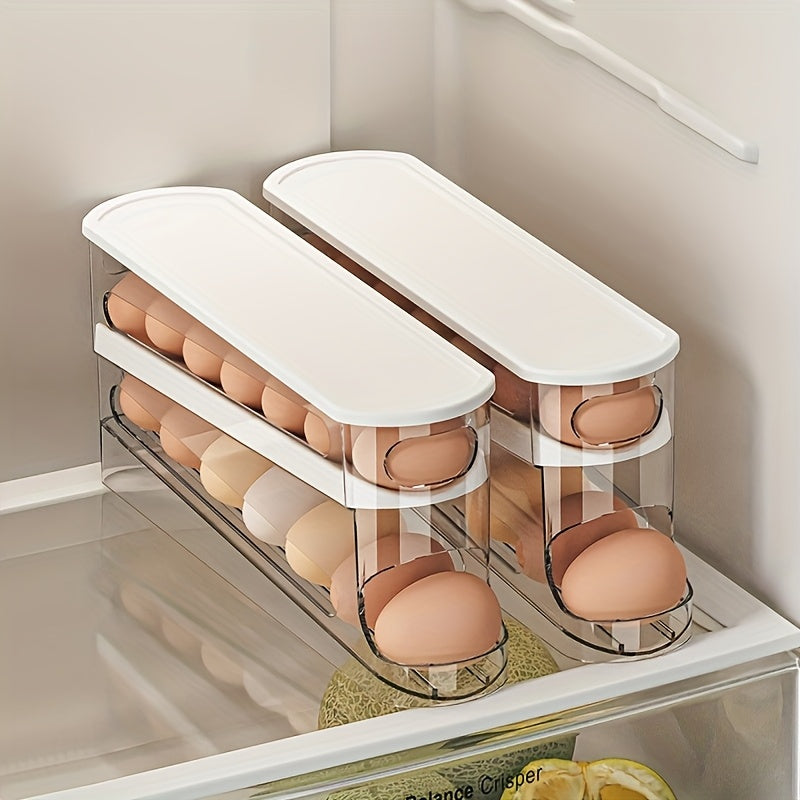 Adjustable Rolling Egg Holder for Refrigerator Door, Stackable, Durable Plastic, Fits 18 Eggs, with No Battery Required, for Kitchen Organization Accessory