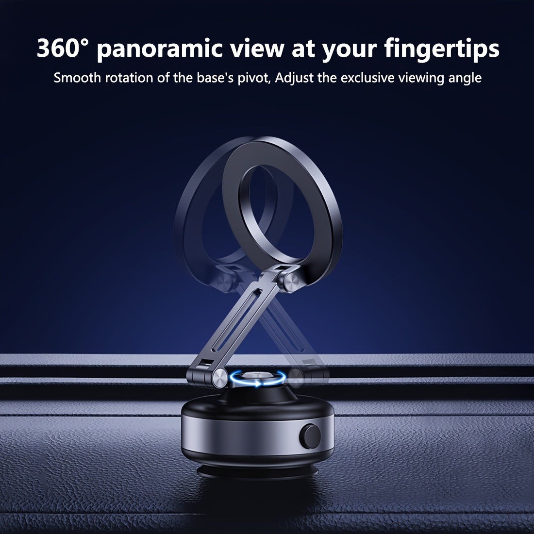 Dark Grey Magnetic Car Mount with 360° Rotation - Durable Aluminum Alloy, Strong Adhesion, Adjustable Stand for iPhone and Android Devices, Perfect for Live Streaming in Car, Gym, Mirror, Smooth Surface, Includes Magnetic Lo
