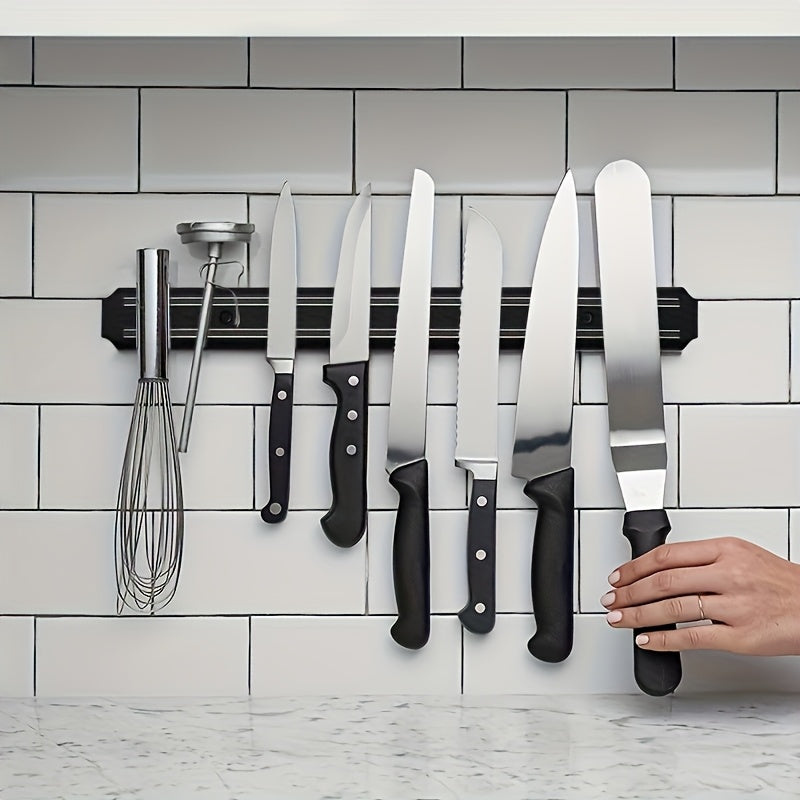 8-Tool Capacity Black Magnetic Wall Mounted Knife Rack - Stylish Kitchen Organizer for Knives, Scissors & More - Durable Plastic, Perfect for Home & Restaurant Use, Kitchen Organization | Modern Kitchen Accessory | Durable Pl