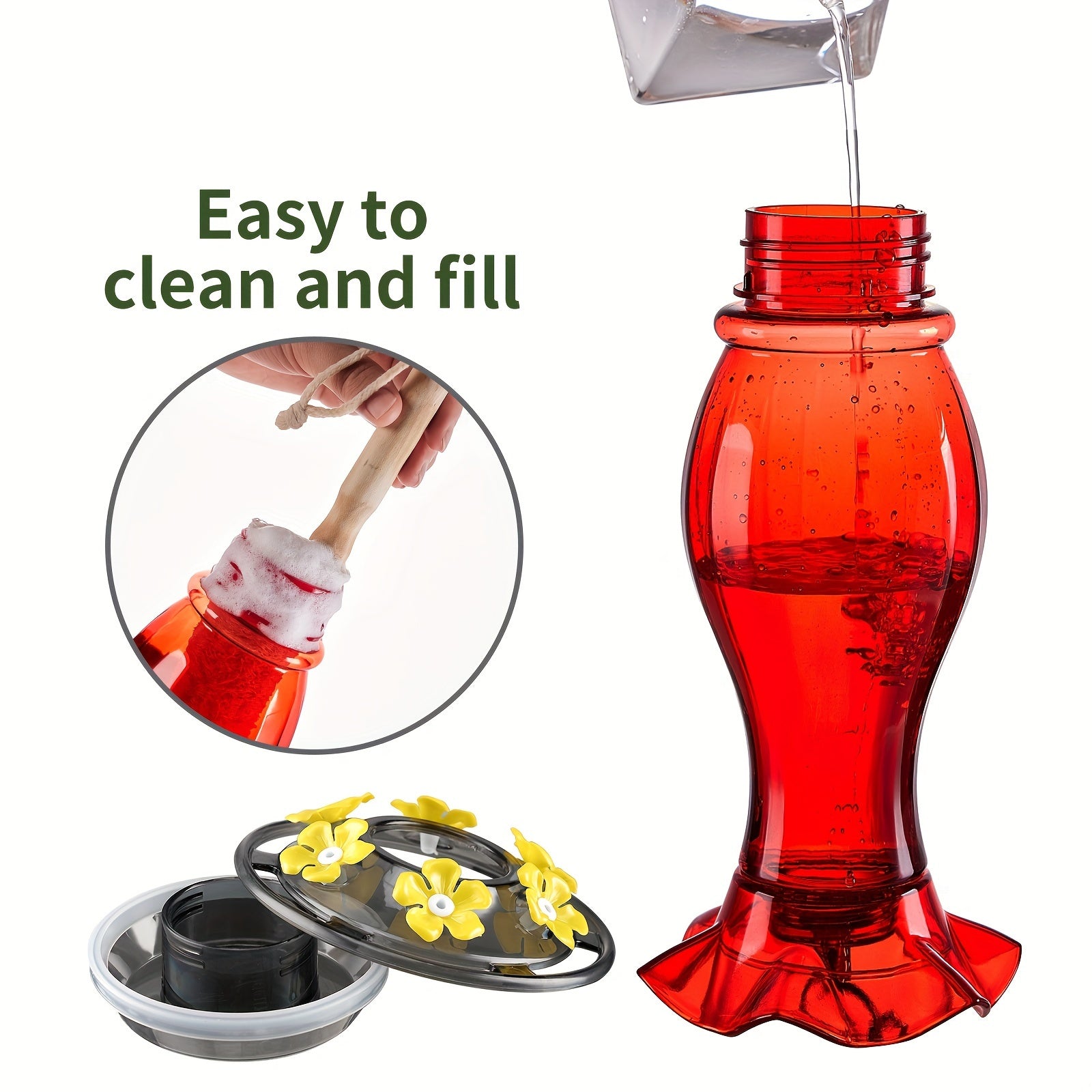 Ant-Moat Hummingbird Feeder: 18 oz Capacity, 6 Feeding Ports, Leak Resistant, 24.89 cm H x 14.22 cm Diameter, Suitable for Hummingbirds, No Battery Required