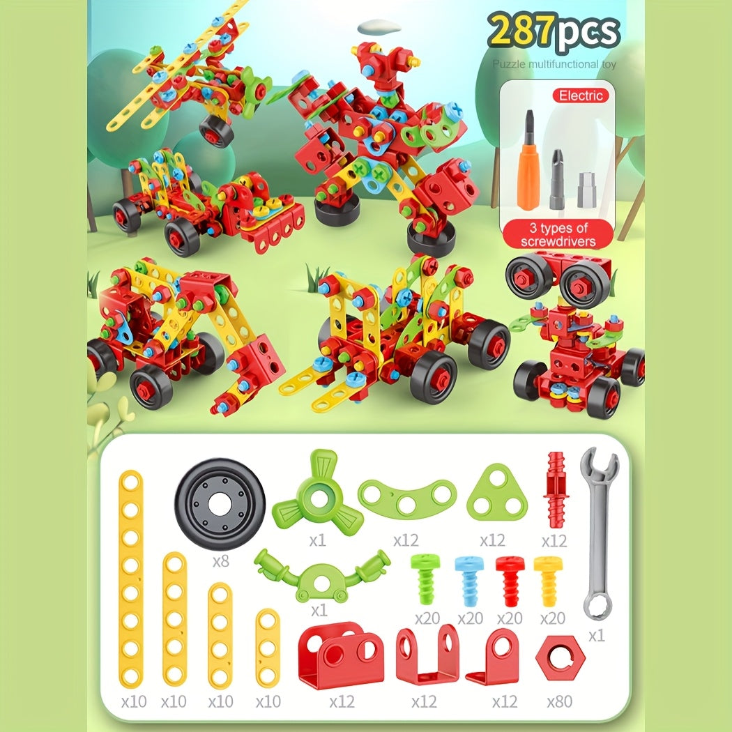 TecnoBloques RK — Set de Construcción con Tornillos y Herramientas (287 Piezas, Color Rojo, Tema Geométrico)