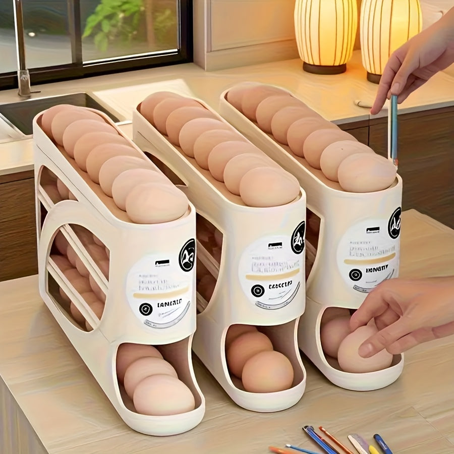 1pc Stackable Egg Holder for Refrigerator - Automatic Slide-Out Design, Space-Saving Large Capacity Storage Organizer, Transparent PP Material, Perfect for Freshness and Space Saving in Kitchen, Egg Holder for Refrigerator