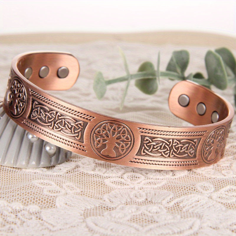 Men'S Copper Magnetic Bracelet with Upgraded Solid Copper Tree of Life Design, Equipped with 6 Magnets, Adjustable Bracelet, Birthday and Christmas Gift for Mom and Dad