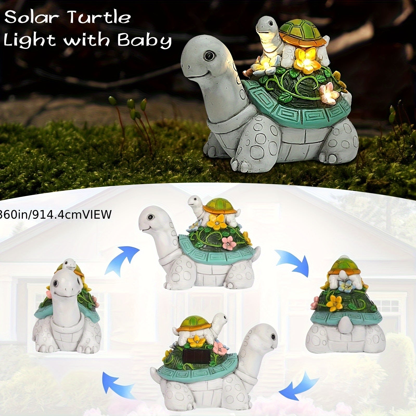SAIKOGITL Solar-Powered Turtle Garden Statue with 7 LED Lights - Cute Resin Outdoor Decor for Patio, Lawn, and Porch, Ideal for New Year'S Day Celebrations, Garden Decoration | Festive Garden Statue | Solar Charged Lights, Ga