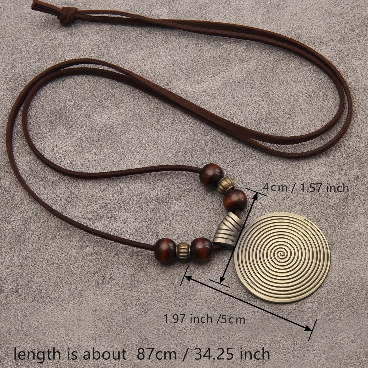 ZodiBoho TP — Collar Largo Bohemio Vintage con Cuentas de Madera y Dije Espiral Zodiacal