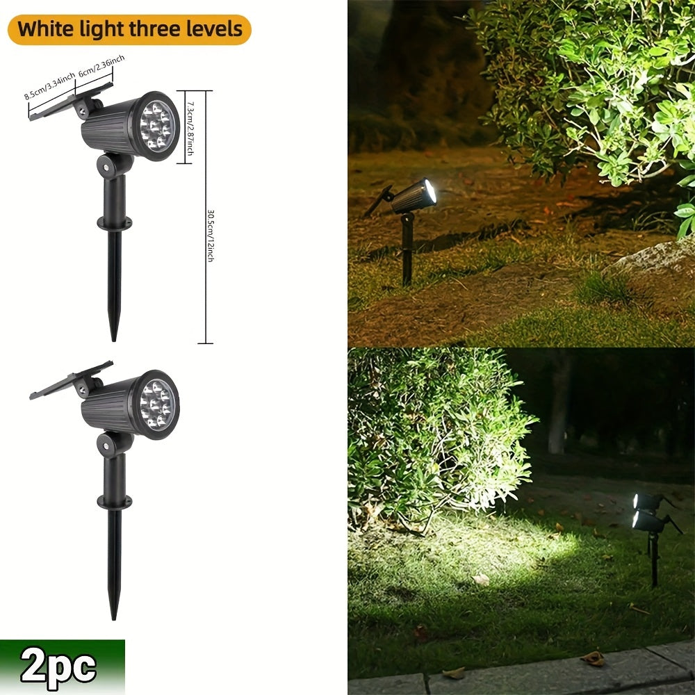 2pcs 9 LED Solar Spot Lights, IP65 Outdoor RGB Solar Landscape Lights Brightness Adjustable for Garden Yard Trees Backyard Driveway Patio Lawn Decoration Street Lamp Spotlight