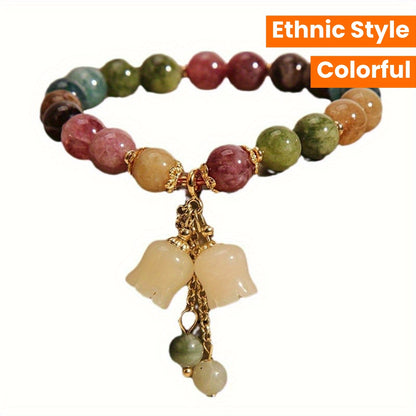 FlorÉtnica CY — Pulsera de Piedras Naturales con Dije Floral en Estilo Étnico