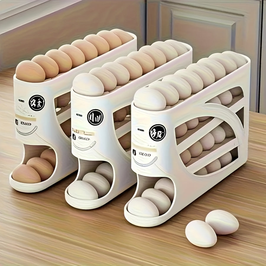 1pc Stackable Egg Holder for Refrigerator - Automatic Slide-Out Design, Space-Saving Large Capacity Storage Organizer, Transparent PP Material, Perfect for Freshness and Space Saving in Kitchen, Egg Holder for Refrigerator