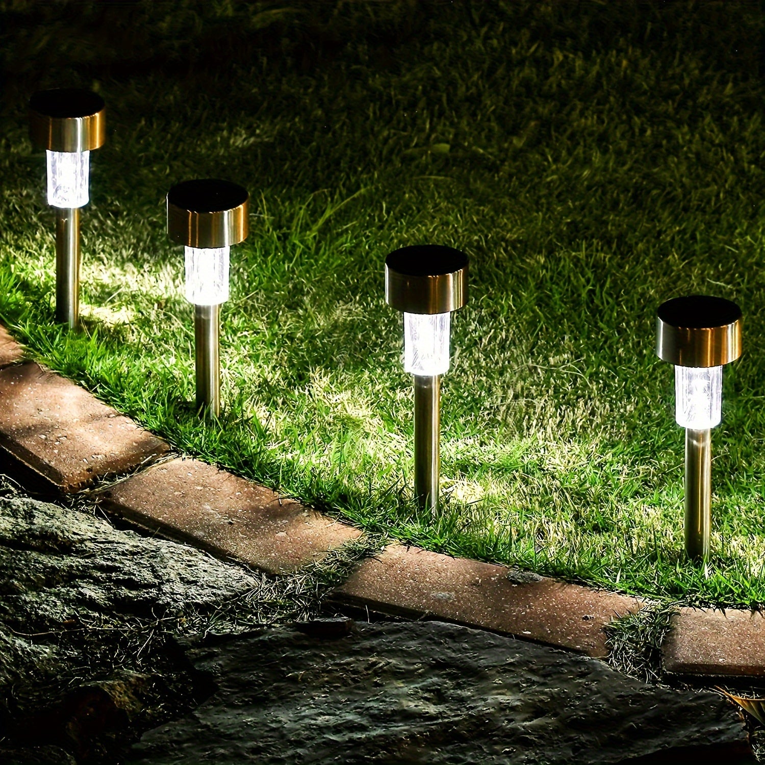 10pcs Solar Stainless Steel Landscape Lights, Outdoor Solar Stick Lights for Patio, Lawn, Park, Garden, Terrace and Landscaping, Cool White
