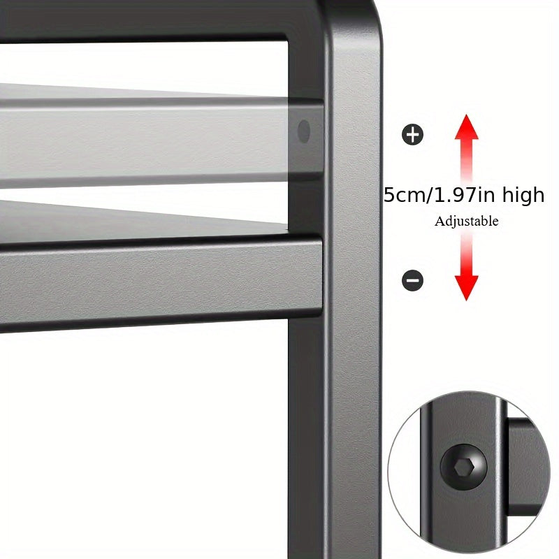 1pc Adjustable Metal Microwave Rack, a New Level of Kitchen Storage: Adjustable Length, Multi-Layer Usage, Retractable Microwave Kitchen Shelf for Countertop, Oven Rack, Home Use Rice Cooker Storage Shelf.