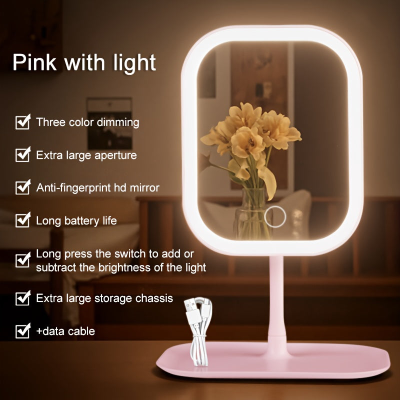 GlowFold — Espejo de Maquillaje LED Compacto con Control Táctil (3 Modos de Luz)
