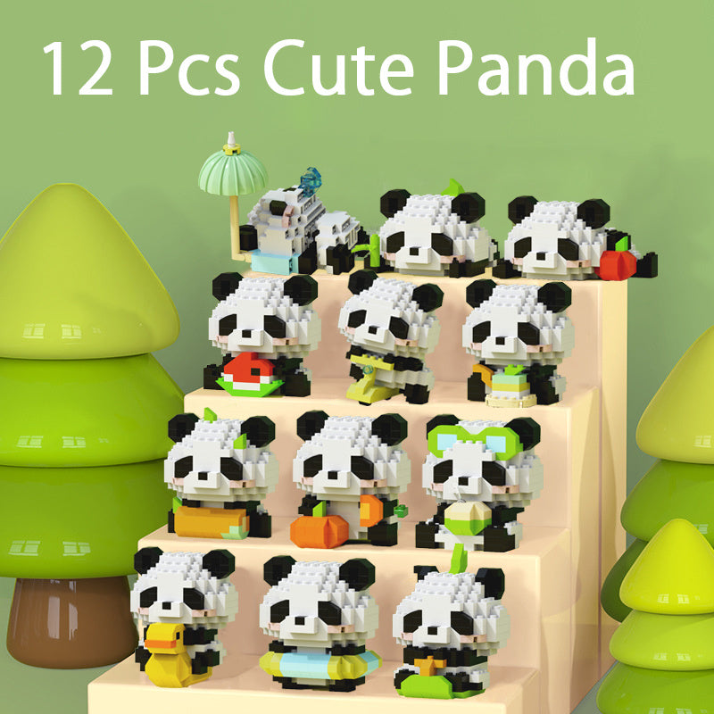 12pcs Cute Pandas Building Blocks for Kids - Ideal Birthday & Holiday Gift, Adorable Desk Ornaments. Perfect Halloween/Christmas Present or Family Activity Toy