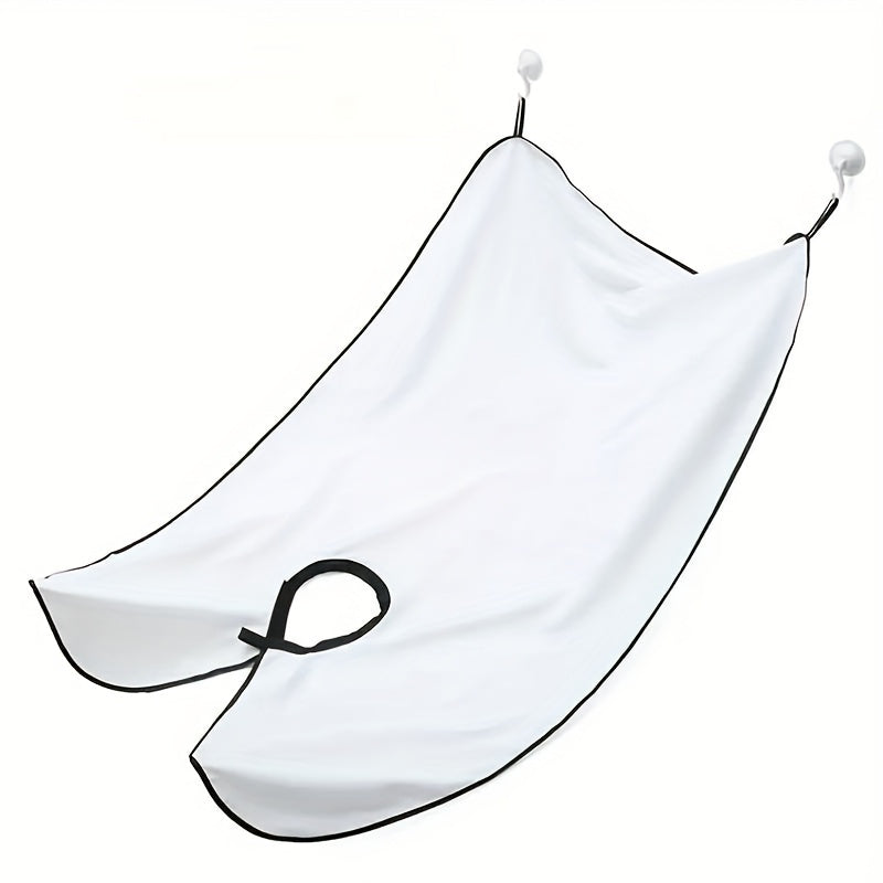 1pc Men's Beard Shaving Apron - Black Polyester Hair Catcher with Suction Cups - Durable Cleaning Bib for Barbers and Razors - Easy to Clean and Secure Fit