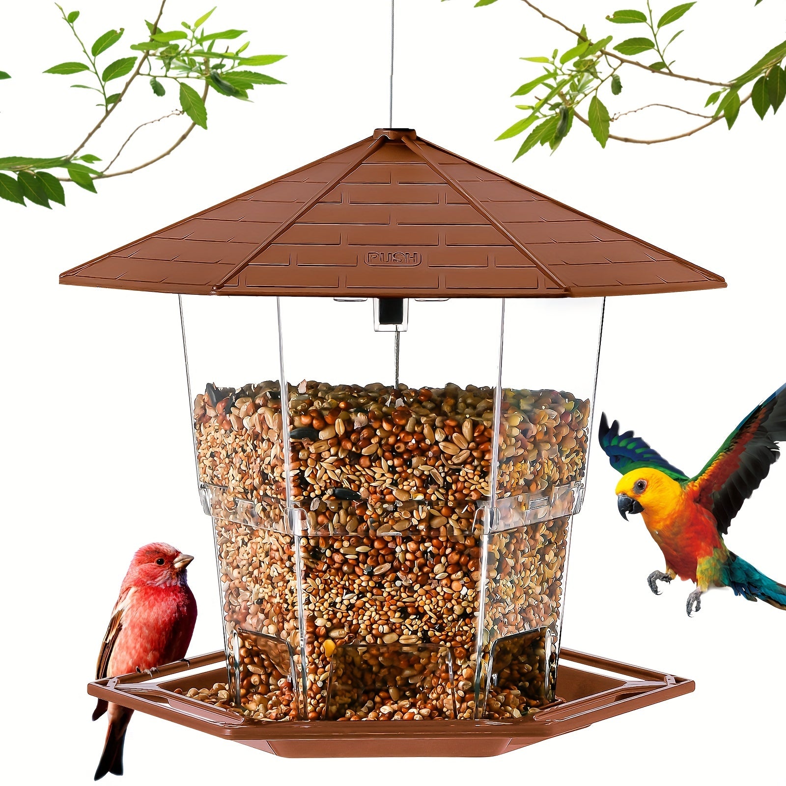 Outdoor bird feeder with clear feeding tubes & heavy-duty dome - All-Weatherproof bird feeding station, Spill-Proof Base, Easy-to-Clean - Attracts, Finches, Sparrows, Blue Jays - Durable Plastic Construction with Hanging Hook