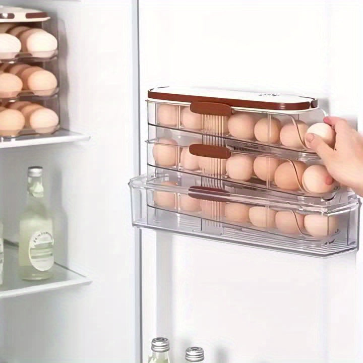 Space-Saving Egg Storage Rack for Refrigerator - Automatic Rolling, Large Capacity, 1/2/3 Layers, Durable PP+PET Material, Egg Storage Box