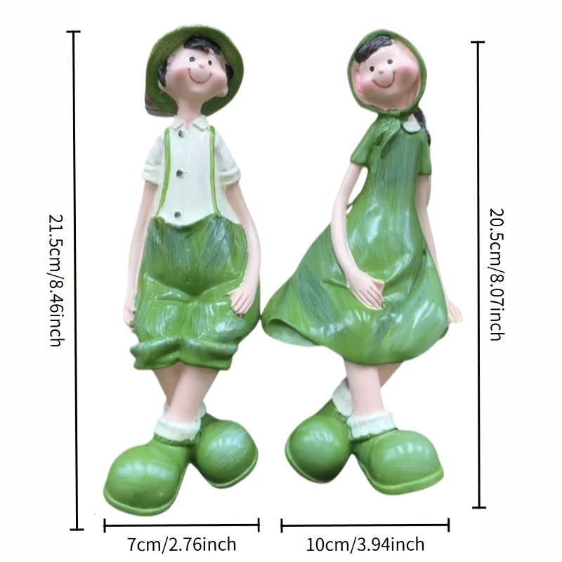 2pcs Whimsical Green Resin Figurines with White Shirts - Hand-Painted Outdoor Garden Decor, Ideal for Weddings & Home Decoration, No Batteries Needed, Outdoor Garden Decorations