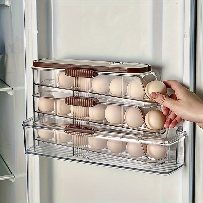 Space-Saving Egg Storage Rack for Refrigerator - Automatic Rolling, Large Capacity, 1/2/3 Layers, Durable PP+PET Material, Egg Storage Box