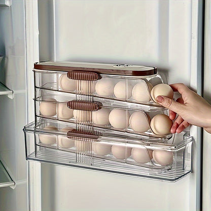 EggSlide CW — Organizador de Huevos para Refrigerador con Rodamiento Automático (1/2/3 Niveles, Material PP+PET, Gran Capacidad)