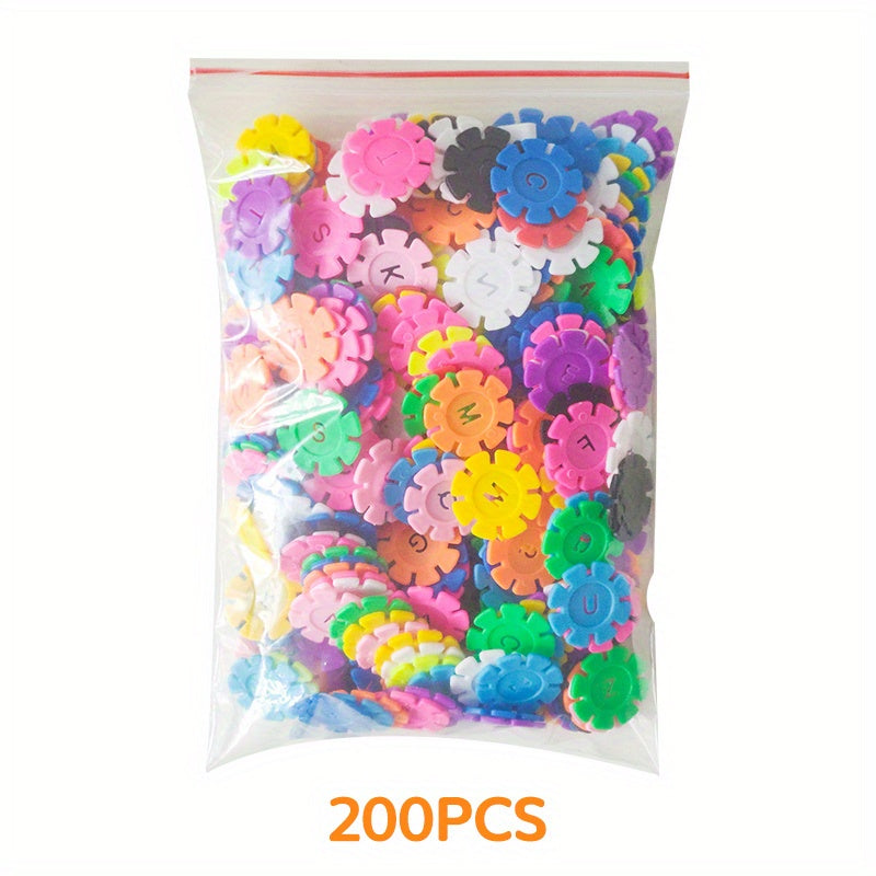 200pcs Colorful Plastic Building Blocks Set, DIY Construction Kit with Numbers, Letters, Snowflakes & More Shapes for Assembly, Includes Blueprint, Durable Toy Perfect as Birthday Gift, Party Favor, Holiday Present, Children'