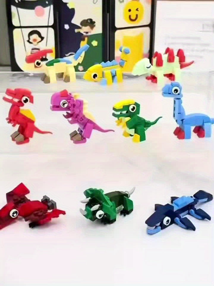 10-in-1 Mini Animal Dinosaur Series Building Block Set, Christmas Gift Assembly Toy with T-Rex Pteranodon Triceratops Ankylosaurus Ceratosaurus Mosasaurus Diplodocus Models, 371pcs for 10 Small Figures or 1 Large Model