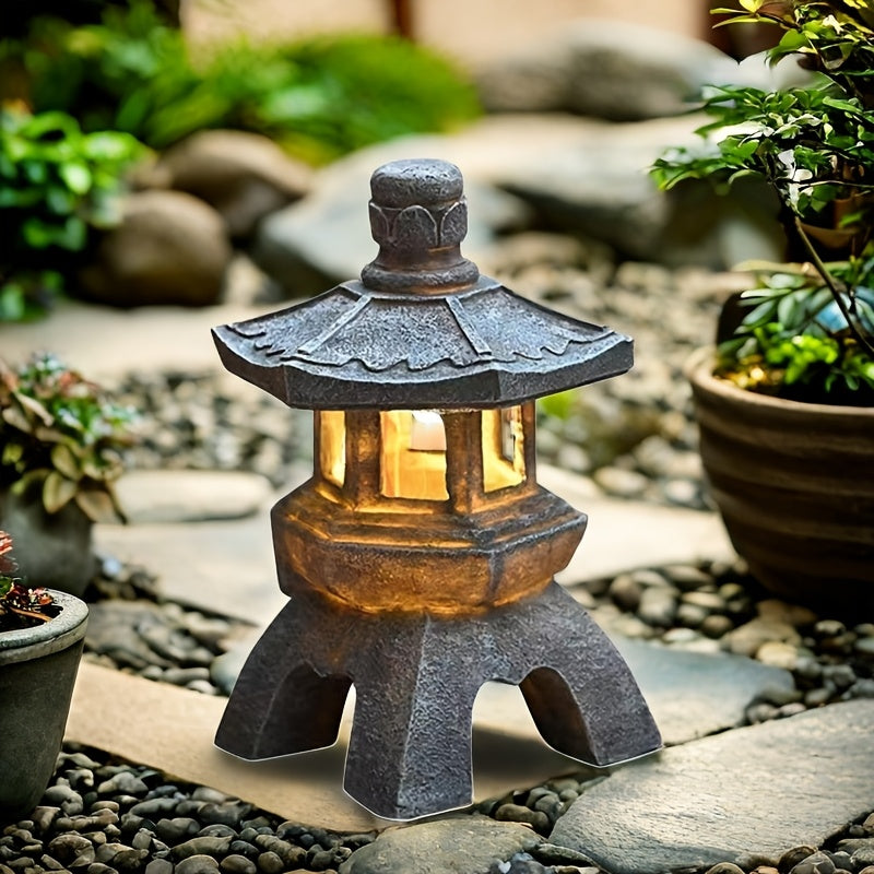 LuzZen CV — Farol Solar Japonés en Forma de Pagoda (Decoración Exterior IPX4, 1 Unidad)