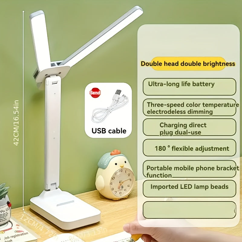 Multifunctional Dual-Head LED Desk Lamp with Touch Control, 3 Lighting Modes, USB Charging Port, and Dual Rockers - Ideal for Home Office, Dorm, Piano, and Nail Art, Home Office Desk Lamp