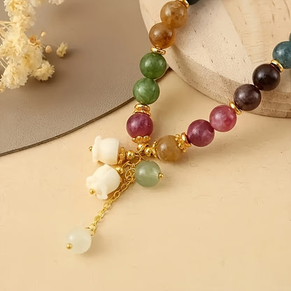 FlorÉtnica CY — Pulsera de Piedras Naturales con Dije Floral en Estilo Étnico