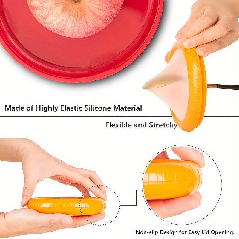 A Set of 4 Silicone Fruit And Vegetable Storage Containers, Reusable Fridge Storage Boxes, Ideal for Preserving Avocados, Tomatoes, And Perfect for Garlic, Onions, Lemons, And Potatoes.