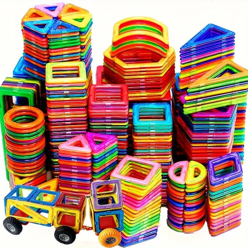Large Magnetic Building Blocks STEM Educational Set with Storage Bag - 3D Architectural Construction for, Creative Learning Gift with Interlocking Rods, Squares, Triangles & Curved Brackets - Birthday/Christmas/Halloween Gift