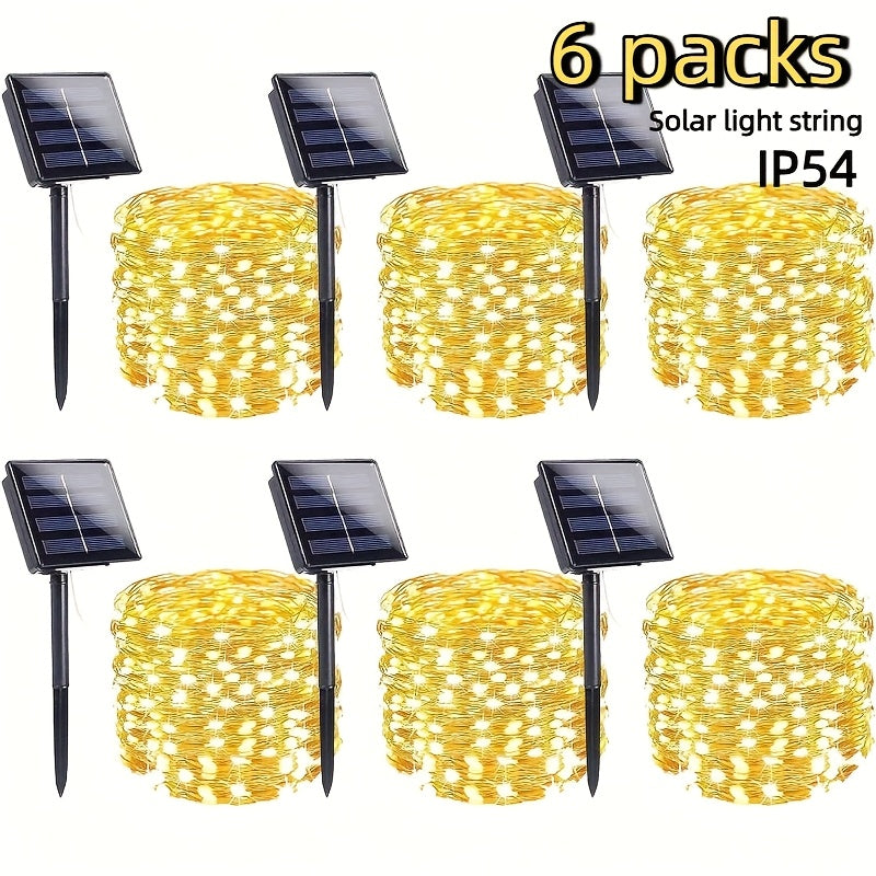 6-Pack Solar-Powered Warm-Tone Copper Wire Fairy Lights, Touch-Safe and Non-Electric, Perfect for Christmas, Halloween, Easter, and Other Holiday Decorations—Essential Outdoor String Lights for Gardens, Yards, and Camping