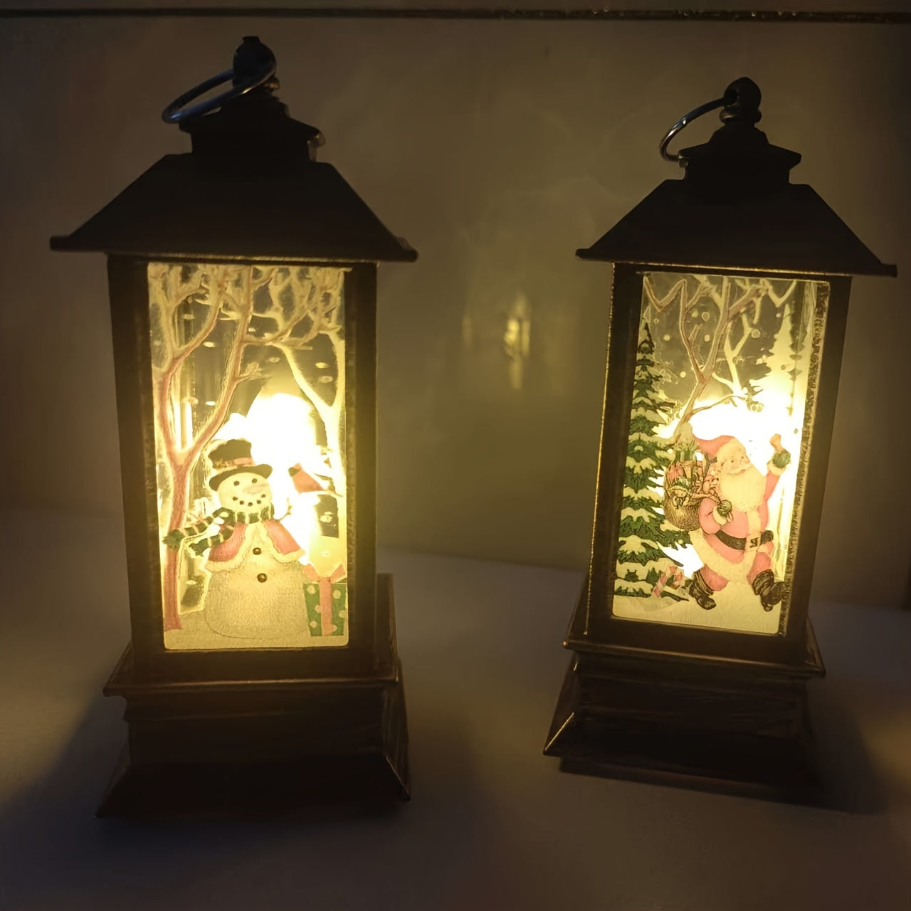 2pcs Santa Claus and Snowman Pattern Christmas Decorations, Mini Oil Lamp LED Flame Candle Lanterns with Realistic Flickering Effect - Suitable for Ages 14+