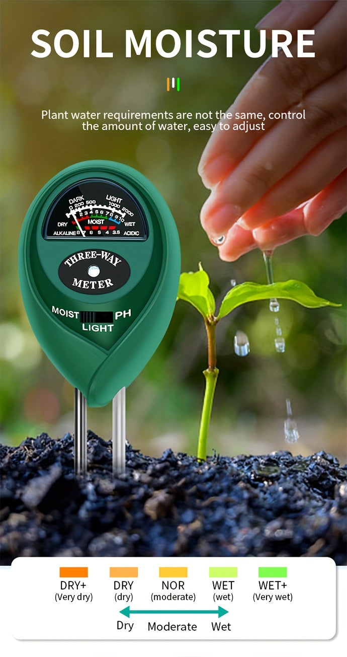 EcoSense CZDANG — Medidor de Suelo 3 en 1 sin Batería (Humedad, pH y Luz Solar)