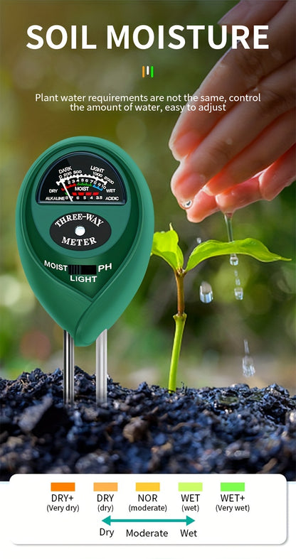 EcoSense CZDANG — Medidor de Suelo 3 en 1 sin Batería (Humedad, pH y Luz Solar)